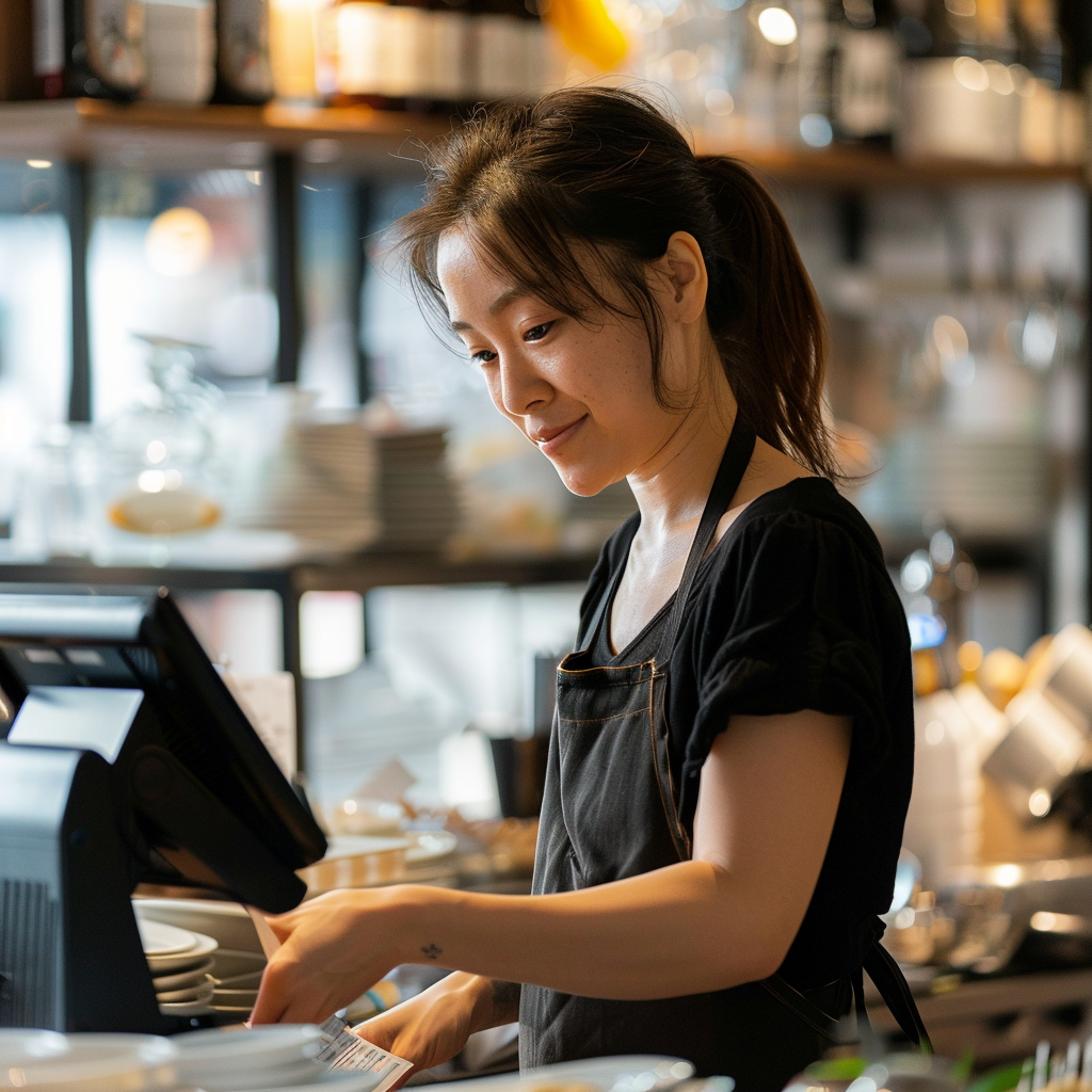amdevelop05_A_asis_woman_is_a_restaurant_worker_wearing_a_black_927525e8-1200-4685-af5a-d8513dee1ff4